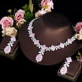 thumbnail image 1 of Classy Necklace Earrings Jewelry Cubic Zircon Pink Set for Bridesmaid Engagement, 1 of 7