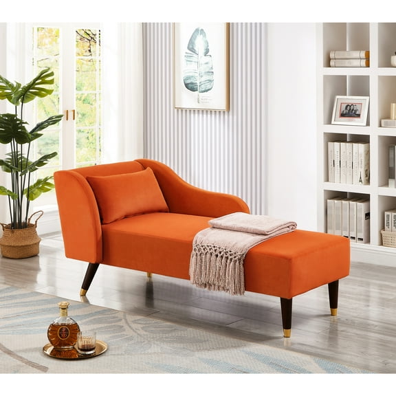 Classy Orange Velvet Chair With Serpentine Springs Chaise Lounge - Upholstery