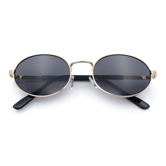 Classy Oval 90s Hip Hop Rapper Shade Metal Rim Retro Sunglasses Gold - Black