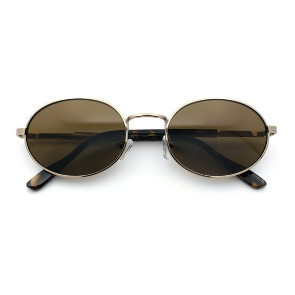 Classy Oval 90s Hip Hop Rapper Shade Metal Rim Retro Sunglasses Gold - Brown