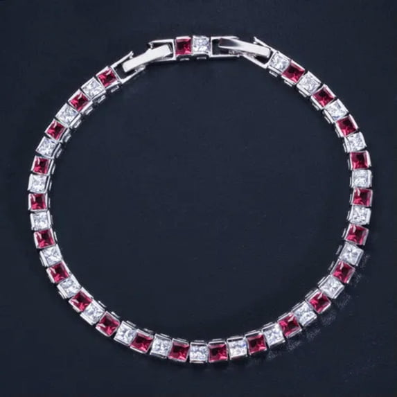 Classy Purple Amethyst Square Cut CZ Stone Princess Women Bridal Tennis Bracelet