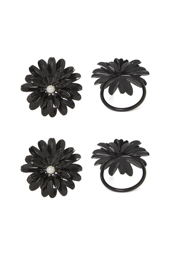 LLC Flower Napkin Rings Set of 12 (Black Pearl)