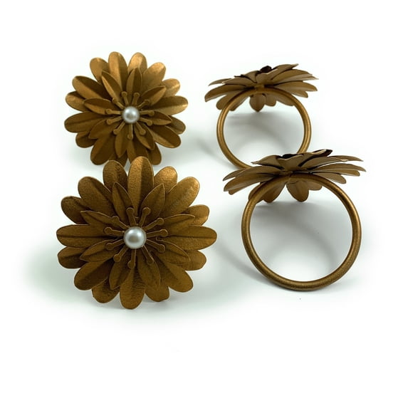 Vibhsa Flower Napkin Rings Set of 12 (Golden Pearl)