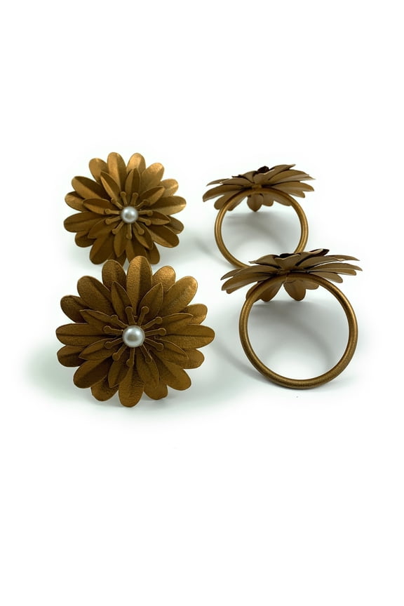 Vibhsa Flower Napkin Rings Set of 12 (Golden Pearl)