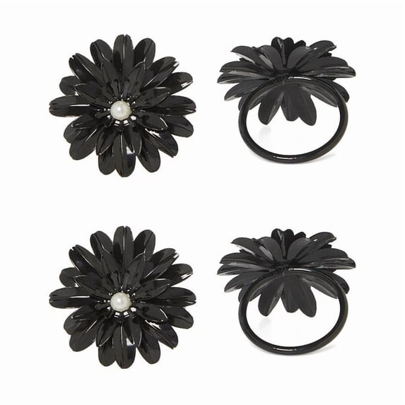 Classy R Us LLC Flower Napkin Rings Set of 4 with Pearl Black