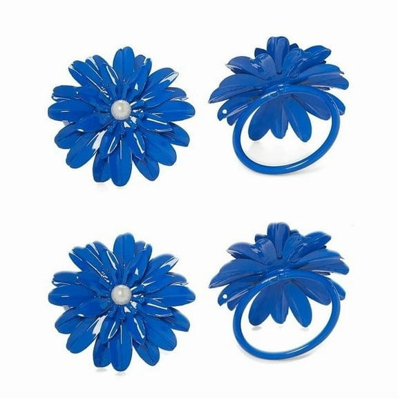 Classy R Us LLC Flower Napkin Rings Set of 4 with Pearl Blue