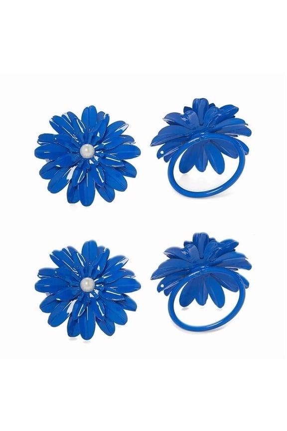 LLC Flower Napkin Rings Set of 4 with Pearl Blue