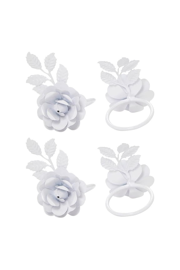 LLC Rose Napkin Rings Set of 4 White