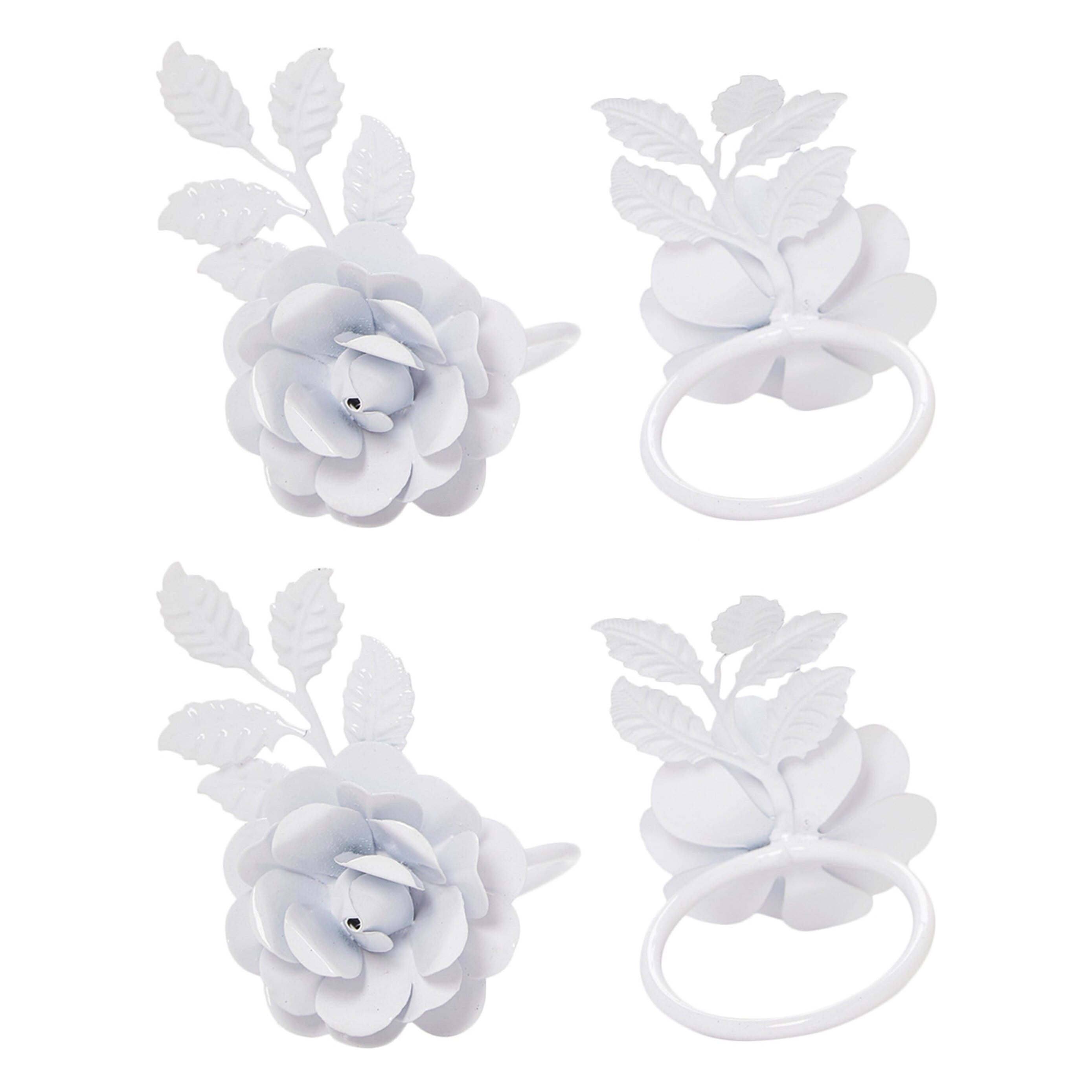 White Rose Iron Napkin Rings Set of 8