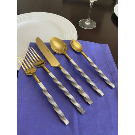 Classy R Us LLC Vibhsa Elegant Gold Flatware 20 Piece Place Setting Twisted