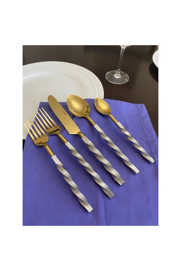 LLC Vibhsa Elegant Gold Flatware 20 Piece Place Setting Twisted
