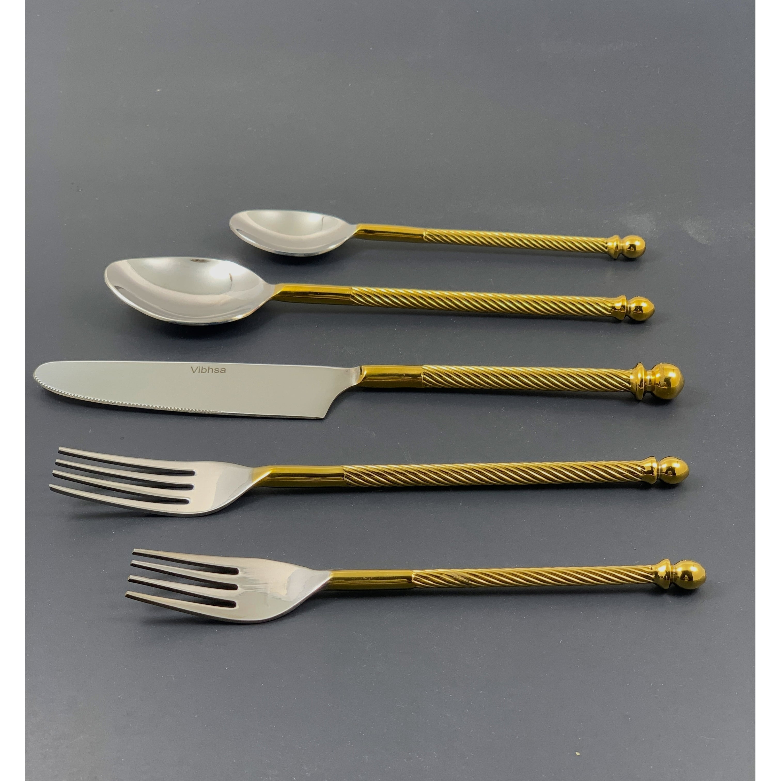 Classy R Us Vibhsa Designer Golden Flatware Set of 20 PC (Stainless ...