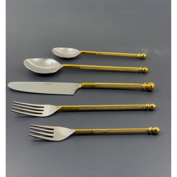 Classy R Us Vibhsa Designer Golden Flatware Set of 20 PC (Stainless Steel, Glossy)