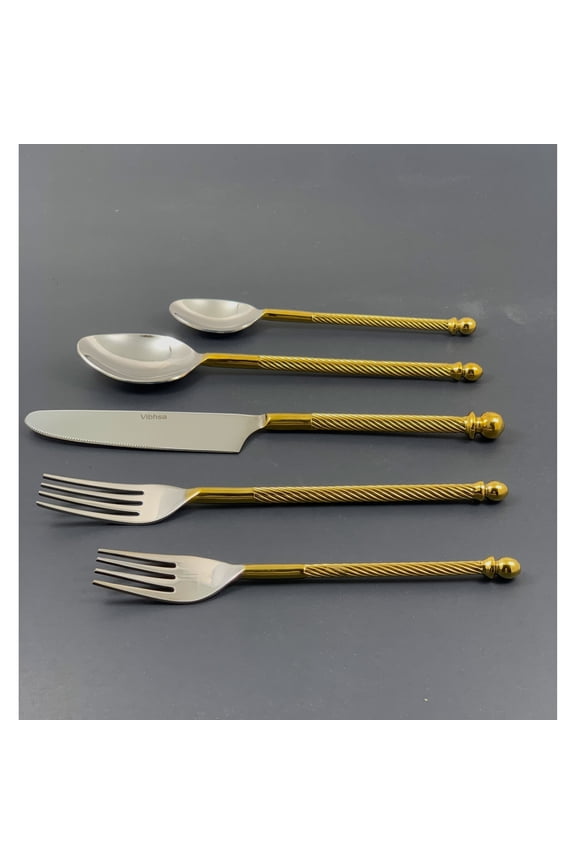 Vibhsa Designer Golden Flatware Set of 20 PC (Stainless Steel, Glossy)