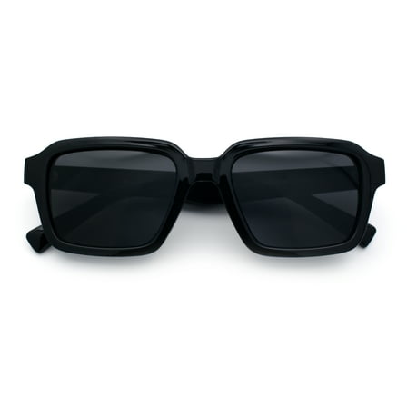Classy Rectangle Horn Rim Minimal Fashion Retro Vintage Sunglasses All Black