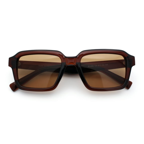 Classy Rectangle Horn Rim Minimal Fashion Retro Vintage Sunglasses All Brown