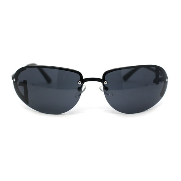 Classy Rimless Oval Metal Rim Luxury Gentlemanly Sunglasses All Black