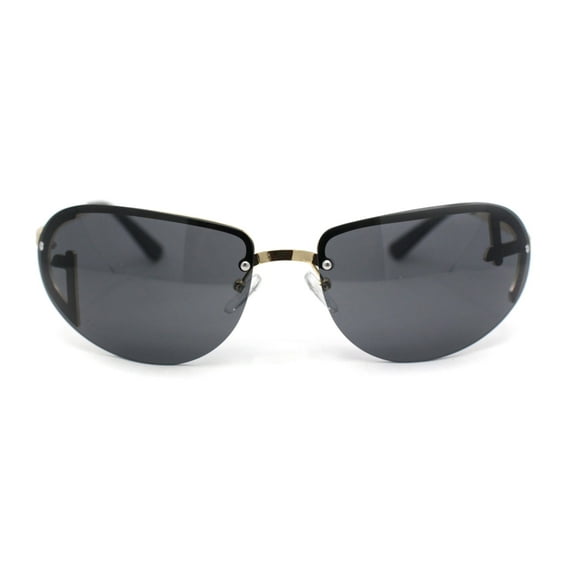 Classy Rimless Oval Metal Rim Luxury Gentlemanly Sunglasses Gold - Black