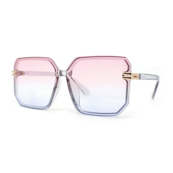 Classy Rimless Squared Rectangle Luxury Plastic Fashoin Sunglasses Slate - Pink Blue