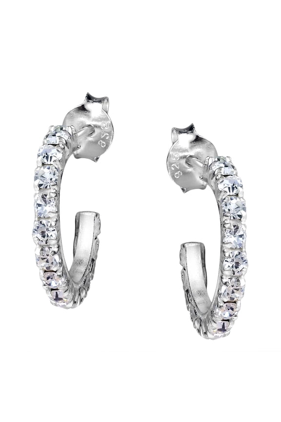 Classy Rnd White CZ 20mm Half Hoop .925 Silver Earrings