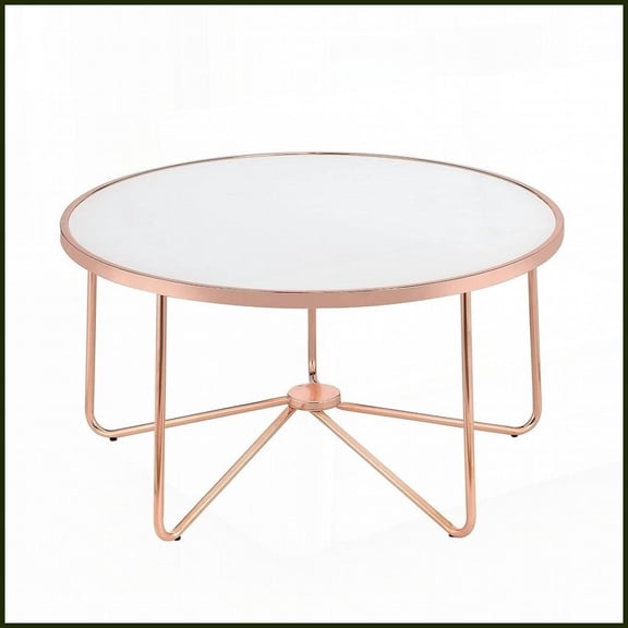 Classy Rose Gold Round Coffee Table with Frosted Glass Top - Easy Assembly Living Room Centerpiece
