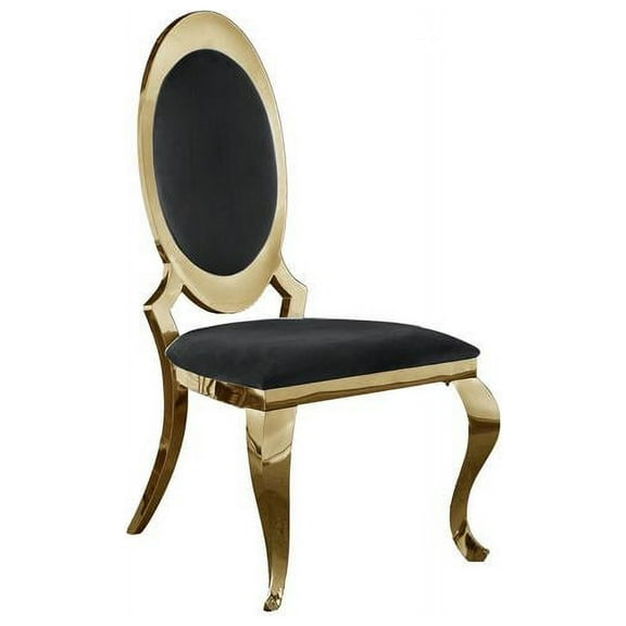 Classy Round Back Black Velvet Side Chairs with Gold Legs (Set of 2)