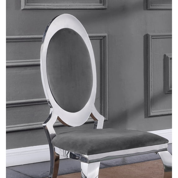 Classy Round Back Dark Gray Velvet Side Chairs with Silver Legs (Set of 2)