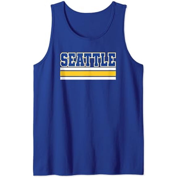 Classy Seattle Yellow Blue Traditional Seattle Fun Throwback Tank Top Size S-3XL