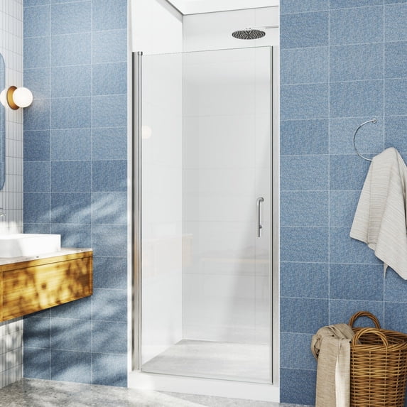 Classy 30 Inch Shower Doors Semi-Frameless Nickel Glass Pivot Door with Handle 30-32" W X 72" H