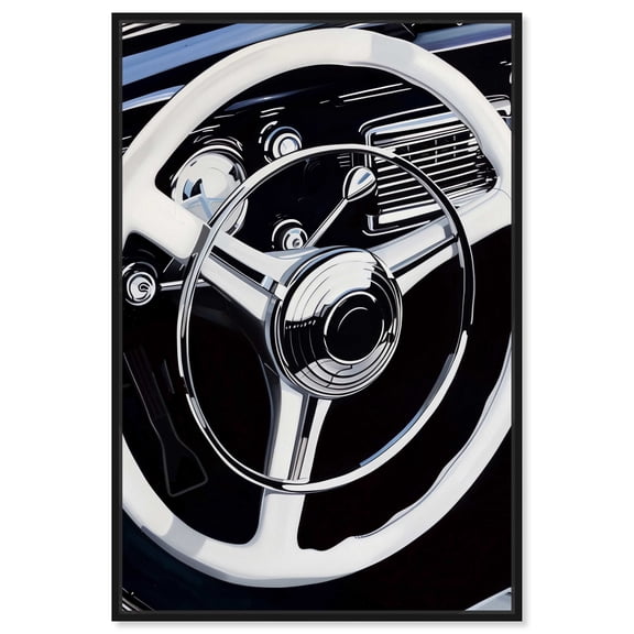 Classy Steering Wheel Car Canvas Wall Art by Notoriart, Black Floater Frame, 25" x 37"