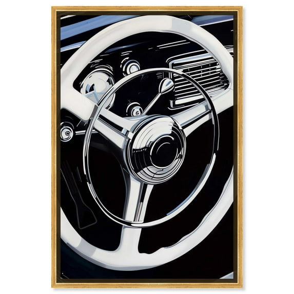 Classy Steering Wheel Car Canvas Wall Art by Notoriart, Gold Floater Frame, 17.5" x 25.5"