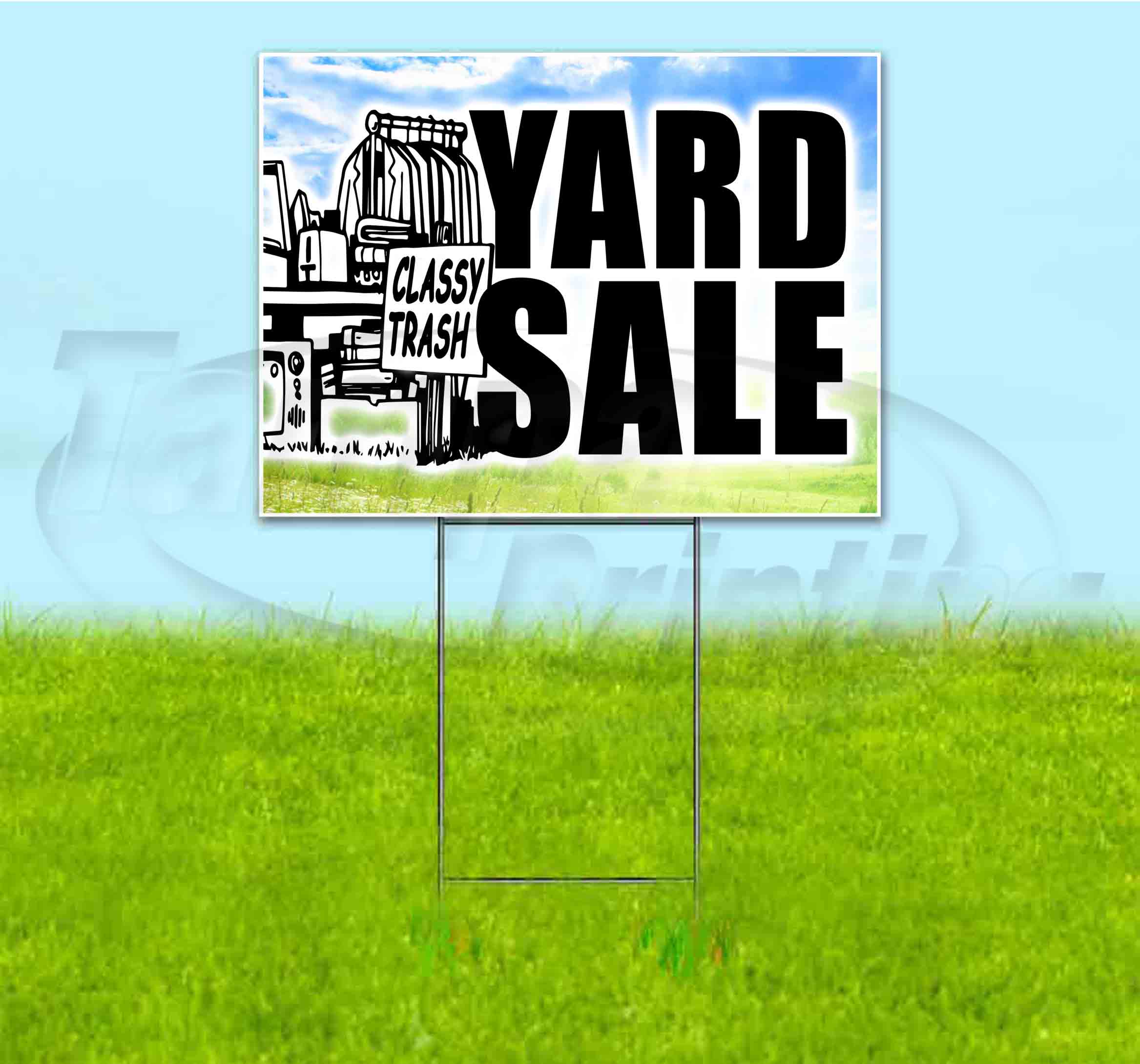 Classy Trash Yard Sale (18" x 24") Yard Sign, Includes Metal Step Stake