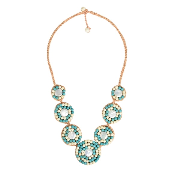 Classy Turquoise Embellished Coin Pearl Handmade Necklace