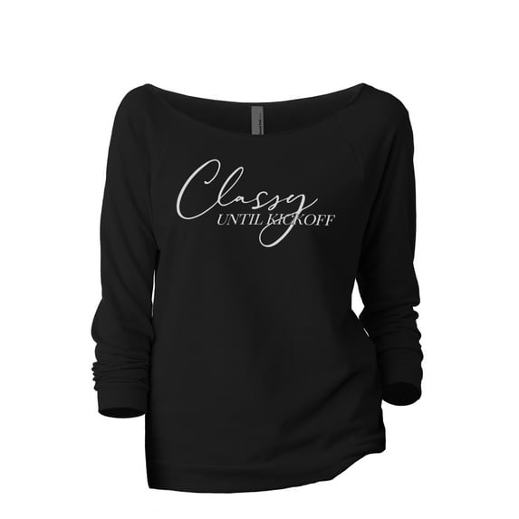Classy Until Kickoff Women's Fashion Slouchy 3/4 Sleeves Raglan Lightweight Sweatshirt Black Small