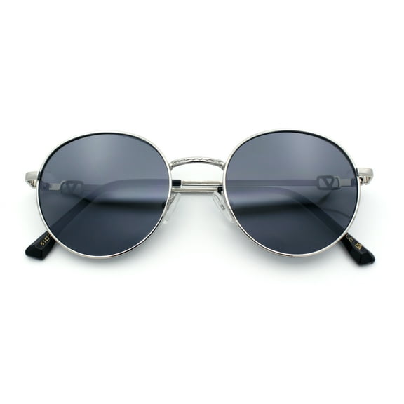Classy Windsor Retro Metal Rim Round Luxe Metal Rim Sunglasses Silver - Black