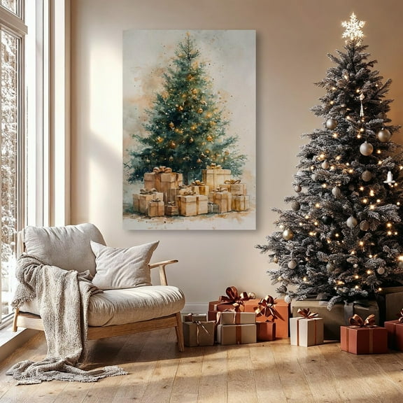 Classy Winter Tree Wall Art Festive Wrapped Presents Poster Decoration Poster Decor Idea Ready To Hang Warm Present Vintage UNFRAMED Poster Size 8x12