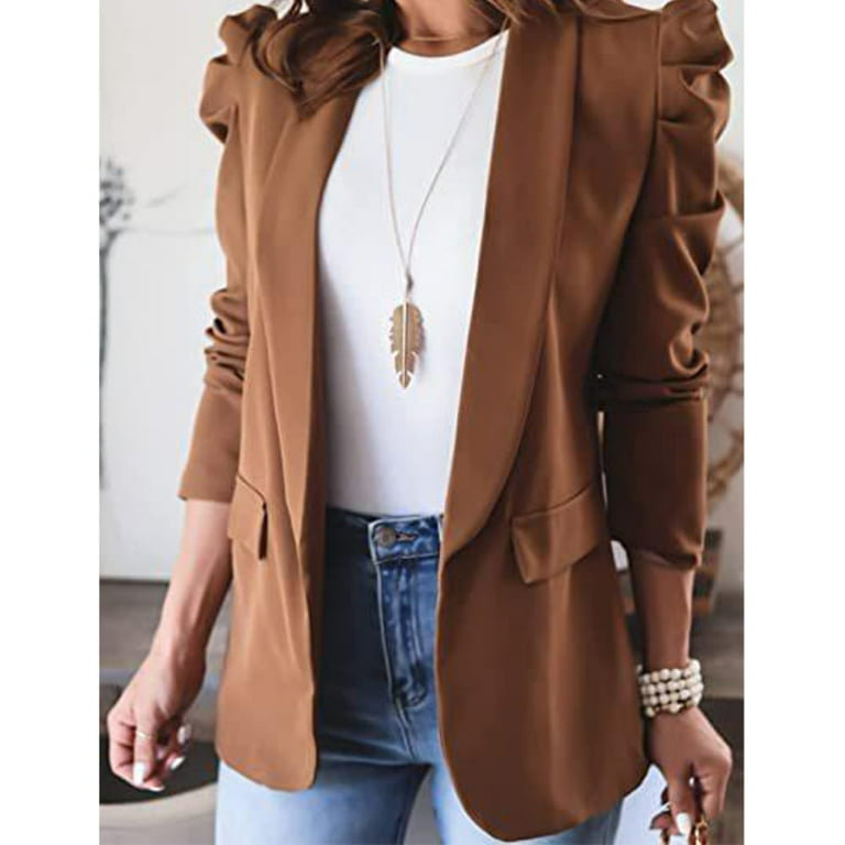Classy Women s Suit Jackets with Long Sleeve 2 Pockets Slim Coat for Women Formal Daily Wear Khaki 2XL Walmart