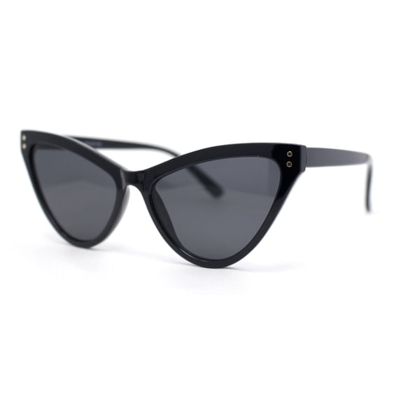 Classy Womens Cat Eye Plastic High Temple Horn Rim Fashion Sunglasses All Black