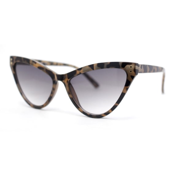 Classy Womens Cat Eye Plastic High Temple Horn Rim Fashion Sunglasses Beige Tortoise - Smoke