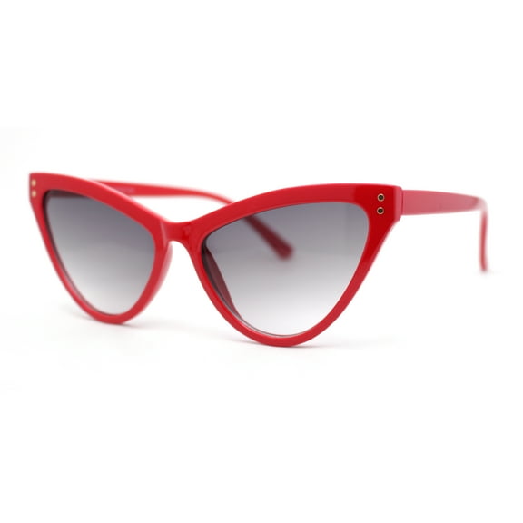 Classy Womens Cat Eye Plastic High Temple Horn Rim Fashion Sunglasses Red - Smoke