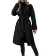 thumbnail image 1 of Classy Wool Blend Trench Coats Ladies with Belt Double Breasted Long Sleeve Notched Lapel Collar Warm Overcoat (Medium, Black), 1 of 6