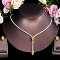 thumbnail image 1 of Classy Yellow CZ Long Drop Square Necklace Earrings Bridal Wedding Jewelry Set, 1 of 9