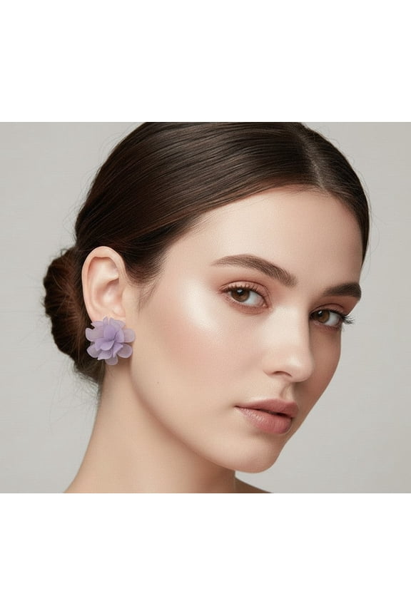 Classy clip on 1 1/4" gold and light purple petal flower button style earrings