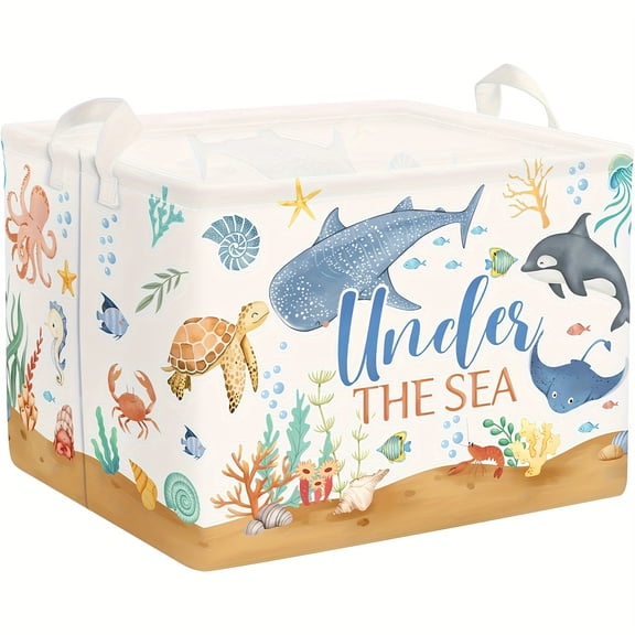 Clastyle Fish Sea Turtle Basket Ocean Coral Seaweed Starfish Book Shelf Basket Beach Towel Storage Bin Large Dirty Clothes Laundry Hamper, Crab, Shelf Baskets