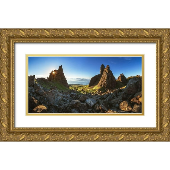 Claude Castor, Jean 14x9 Gold Ornate Wood Framed with Double Matting Museum Art Print Titled - Scotland - The Storr Panorama