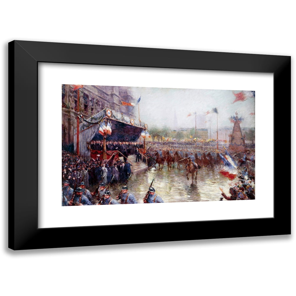 Claude Charles Bourgonnier 14x11 Black Modern Framed Museum Art Print Titled - The Town Hall Square, October 20, 1918. Demonstration in Honor of the 1920 Class (1918)