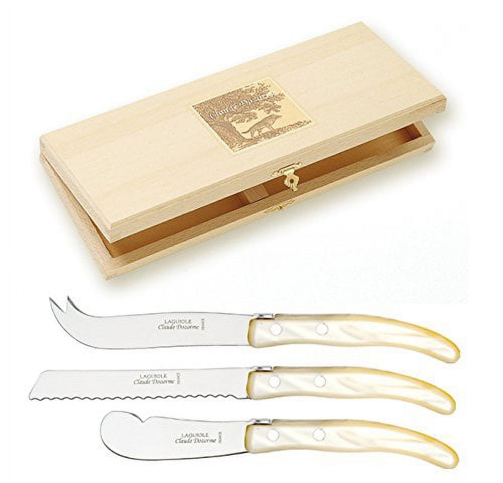 Claude Dozorme Laguiole Berlingot Cheese Knives Set of 3 Pearl Boxed