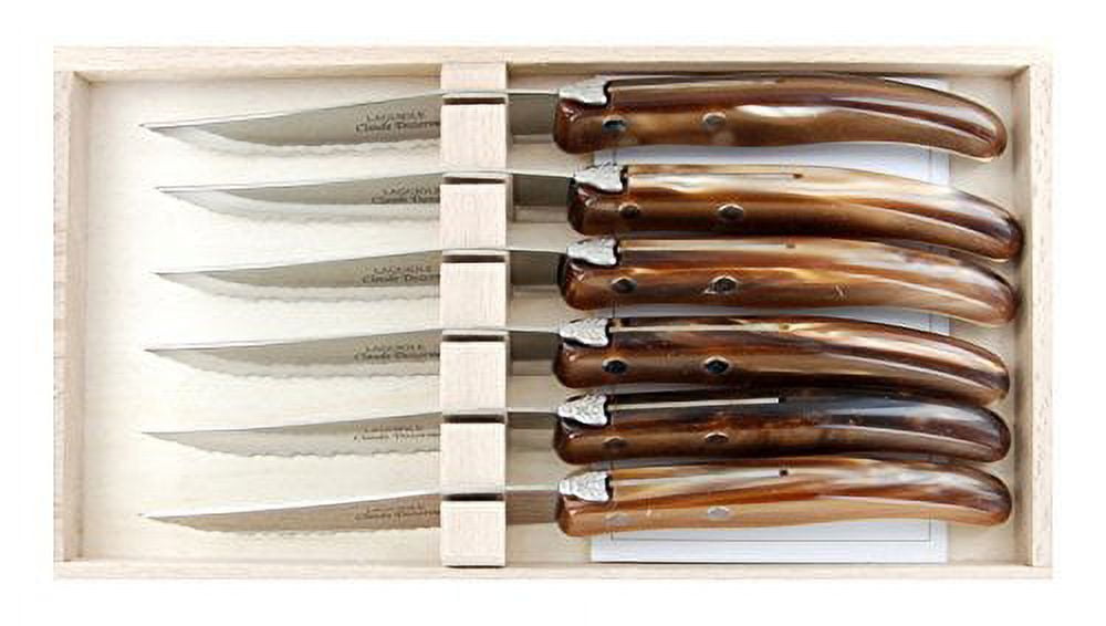 Claude Dozorme 4 Laguiole Steak Knives, Set of 6, Red and White Vichy  Handles, Wooden Gift Box - KnifeCenter - 2.60.001.25