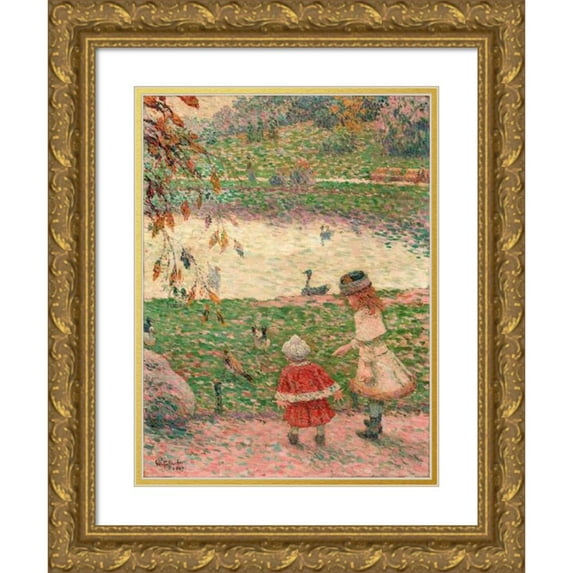 Claude Emile Schuffenecker 11x14 Gold Ornate Wood Frame and Double Matted Museum Art Print Titled - Children at Parc Montsouris (1889)
