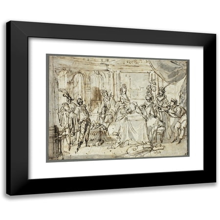Claude Gillot 14x12 Black Modern Framed Museum Art Print Titled - The Actors Making Ready (1705-10)